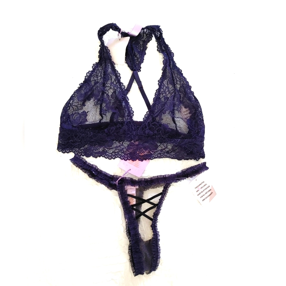 NWT Savage X Fenty navy blue lingerie set